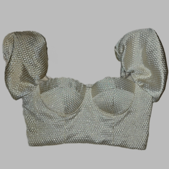 Haute Monde Tops - Haute Monde Metallic Puff Sleeve Bustier Crop Top Sz Small Party Clubwear